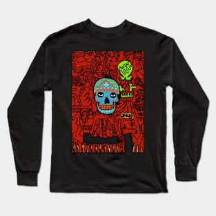 MaleMask NFT with MexicanEye Color and DarkSkin Color - Doodle Style Long Sleeve T-Shirt